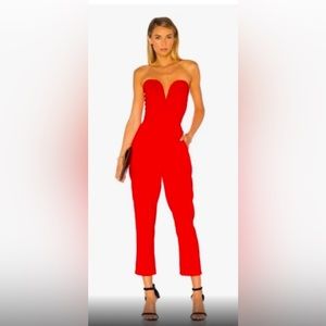 Amanda Uprichard Red Strapless Jumpsuit